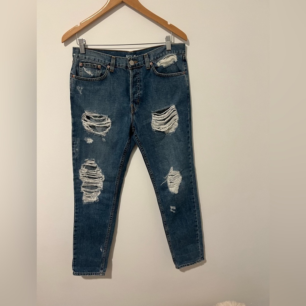 Nasty Gal Distressed Straight Leg Denim Jeans Size 28